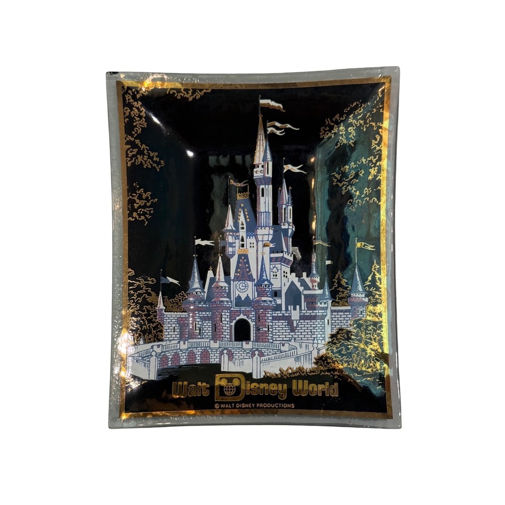 Vtg‎ 70s Walt Disney World Cinderella Castle Glass Trinket Dish Ashtray Souvenir